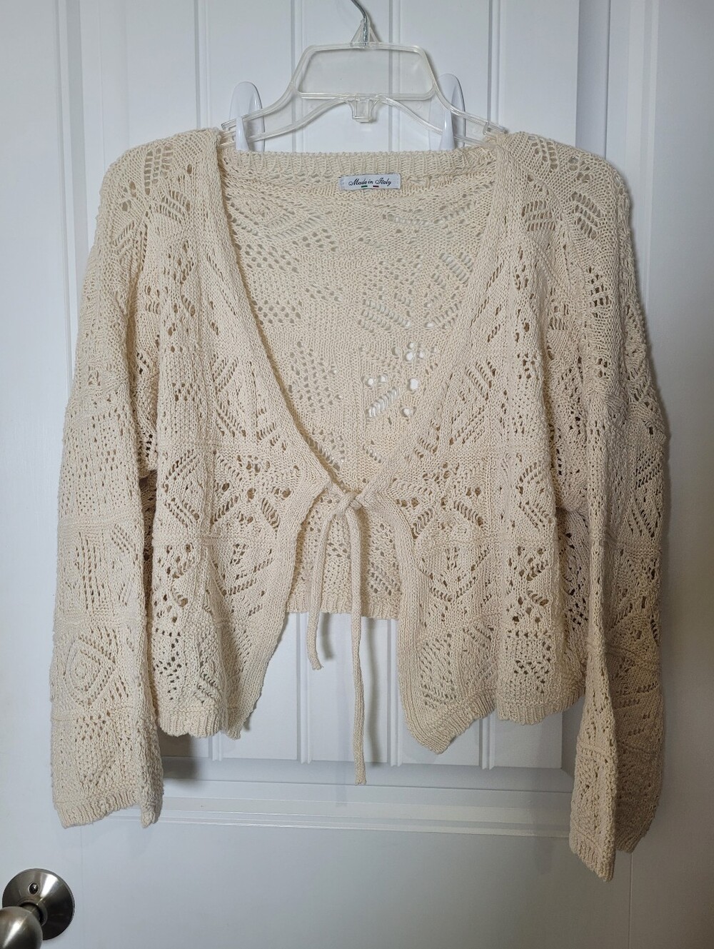 Cream Open-Knit Tie-Front Sweater NO Label, Size Large